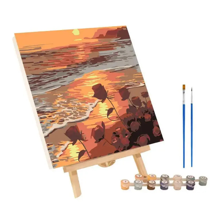 Sunset Landscape Coloring by Number – DIY Acrylic Paint by Numbers Kit for Home Decor