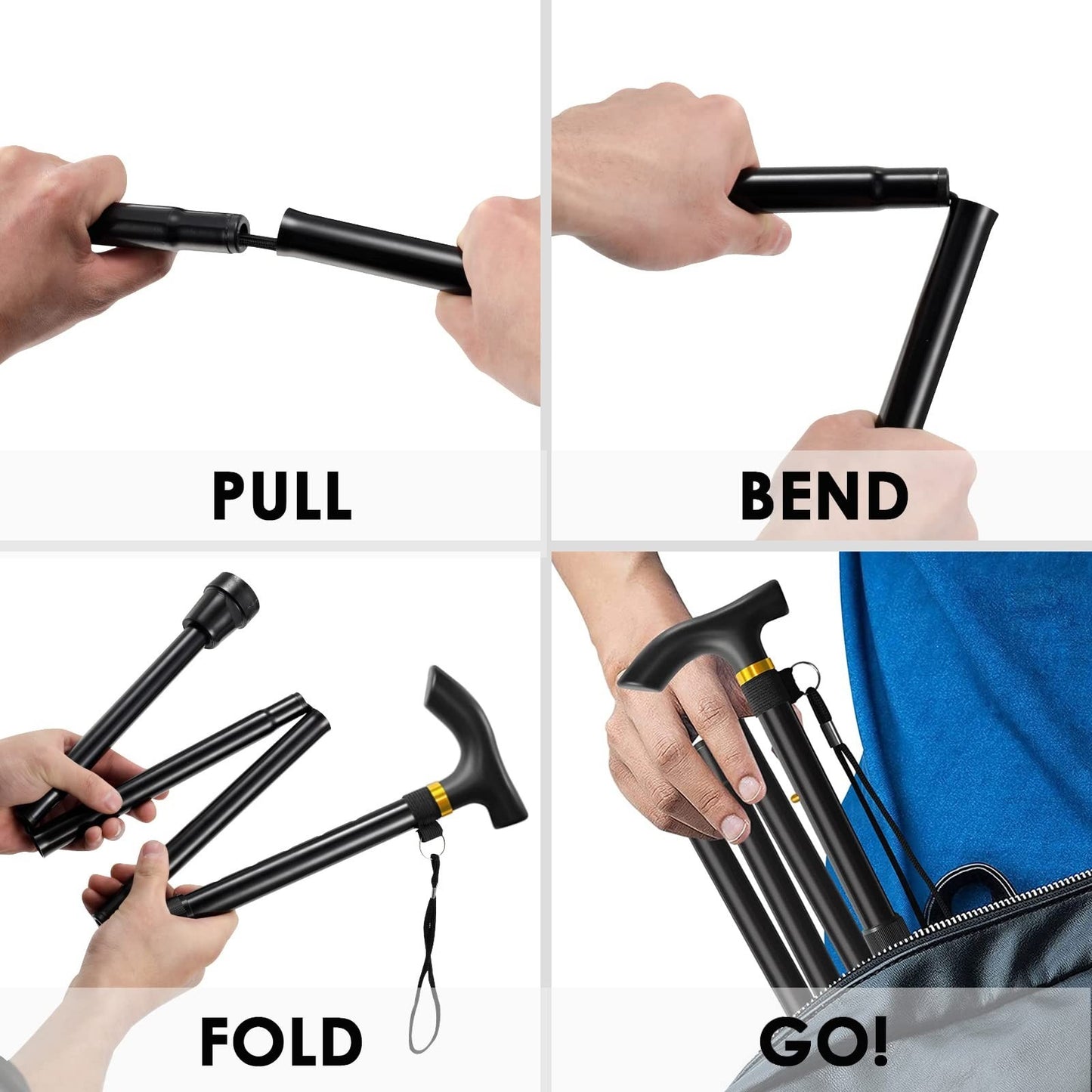 Adjustable Folding Walking Cane for Seniors – Lightweight Collapsible Aluminum Walking Stick with Non-Slip Rubber Tip