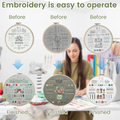 Embroidery Kit for Beginners – 3 Stamped Cross-Stitch Patterns with Tools