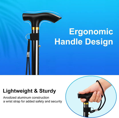 Adjustable Folding Walking Cane for Seniors – Lightweight Collapsible Aluminum Walking Stick with Non-Slip Rubber Tip
