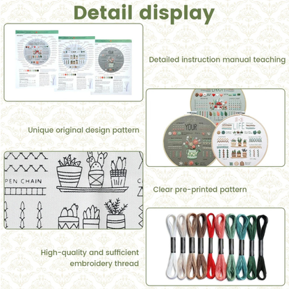 Embroidery Kit for Beginners – 3 Stamped Cross-Stitch Patterns with Tools