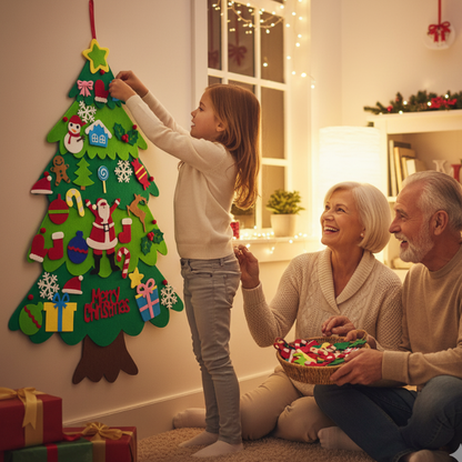 DIY Felt Christmas Tree for Kids – 32pcs Ornament Set with 16.4ft LED String Light