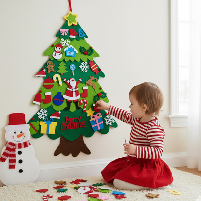 DIY Felt Christmas Tree for Kids – 32pcs Ornament Set with 16.4ft LED String Light
