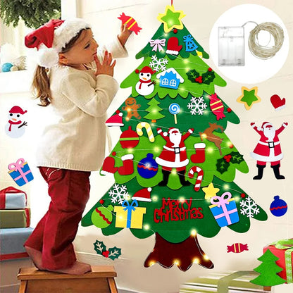 DIY Felt Christmas Tree for Kids – 32pcs Ornament Set with 16.4ft LED String Light