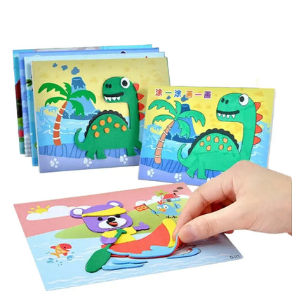 3D EVA foam puzzle stickers magical DIY craft set featuring dinosaur and bear designs.