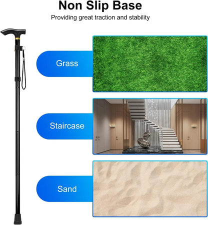 Adjustable Folding Walking Cane for Seniors – Lightweight Collapsible Aluminum Walking Stick with Non-Slip Rubber Tip