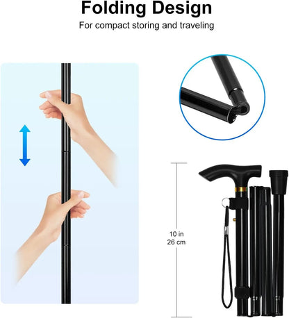 Adjustable Folding Walking Cane for Seniors – Lightweight Collapsible Aluminum Walking Stick with Non-Slip Rubber Tip