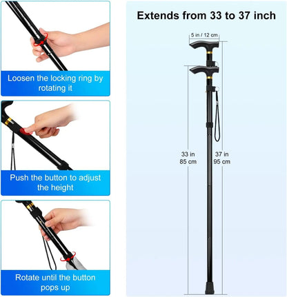 Adjustable Folding Walking Cane for Seniors – Lightweight Collapsible Aluminum Walking Stick with Non-Slip Rubber Tip