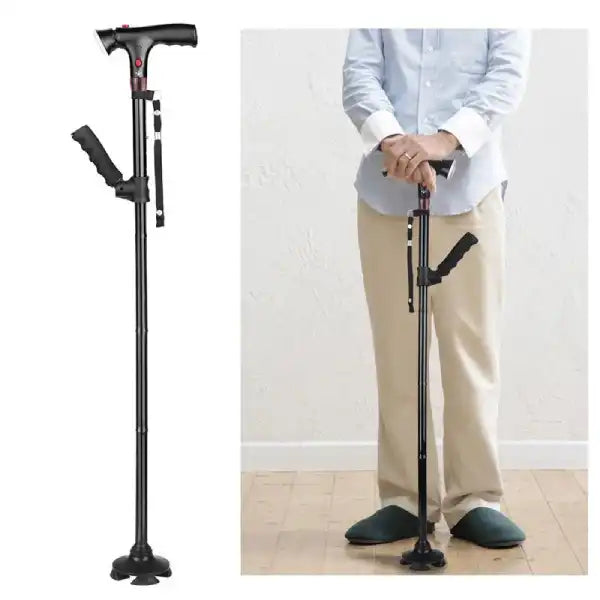 Folding Telescopic Walking Cane with LED Light & Safety Alarm for Seniors