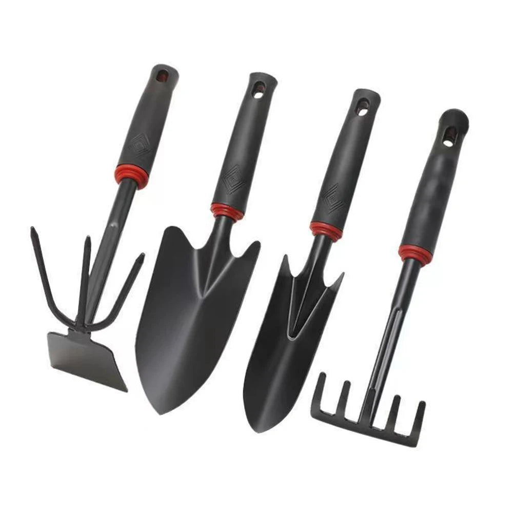 Black Alloy Steel Garden Shovel Set - 4 Tools for Soil & Seed