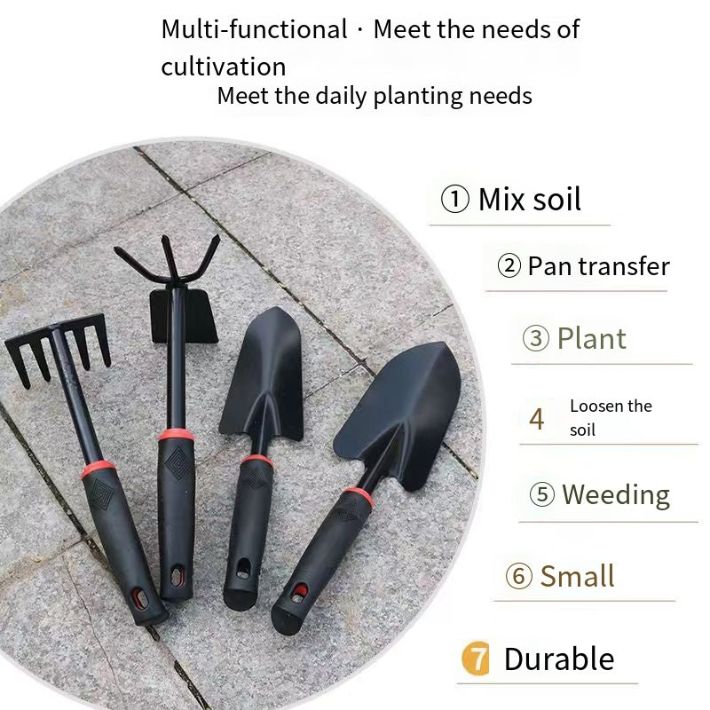 Black Alloy Steel Garden Shovel Set - 4 Tools for Soil & Seed