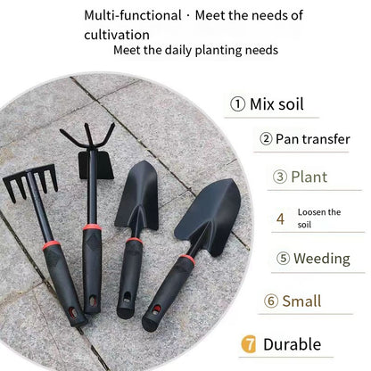Black Alloy Steel Garden Shovel Set - 4 Tools for Soil & Seed