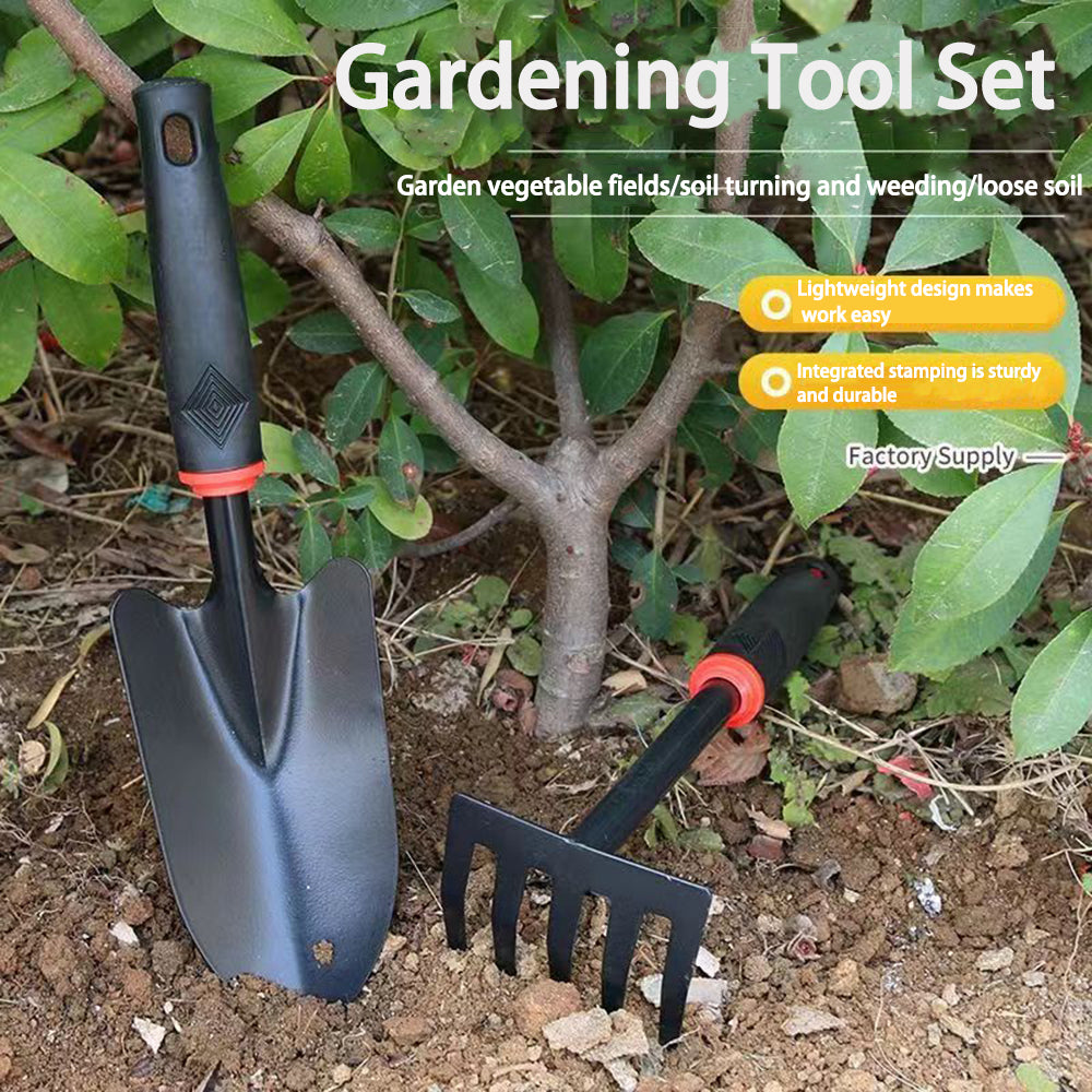 Black Alloy Steel Garden Shovel Set - 4 Tools for Soil & Seed