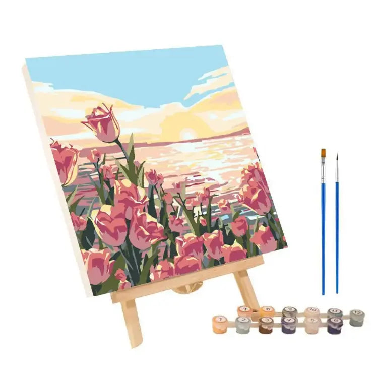 Sunset Landscape Coloring by Number – DIY Acrylic Paint by Numbers Kit for Home Decor