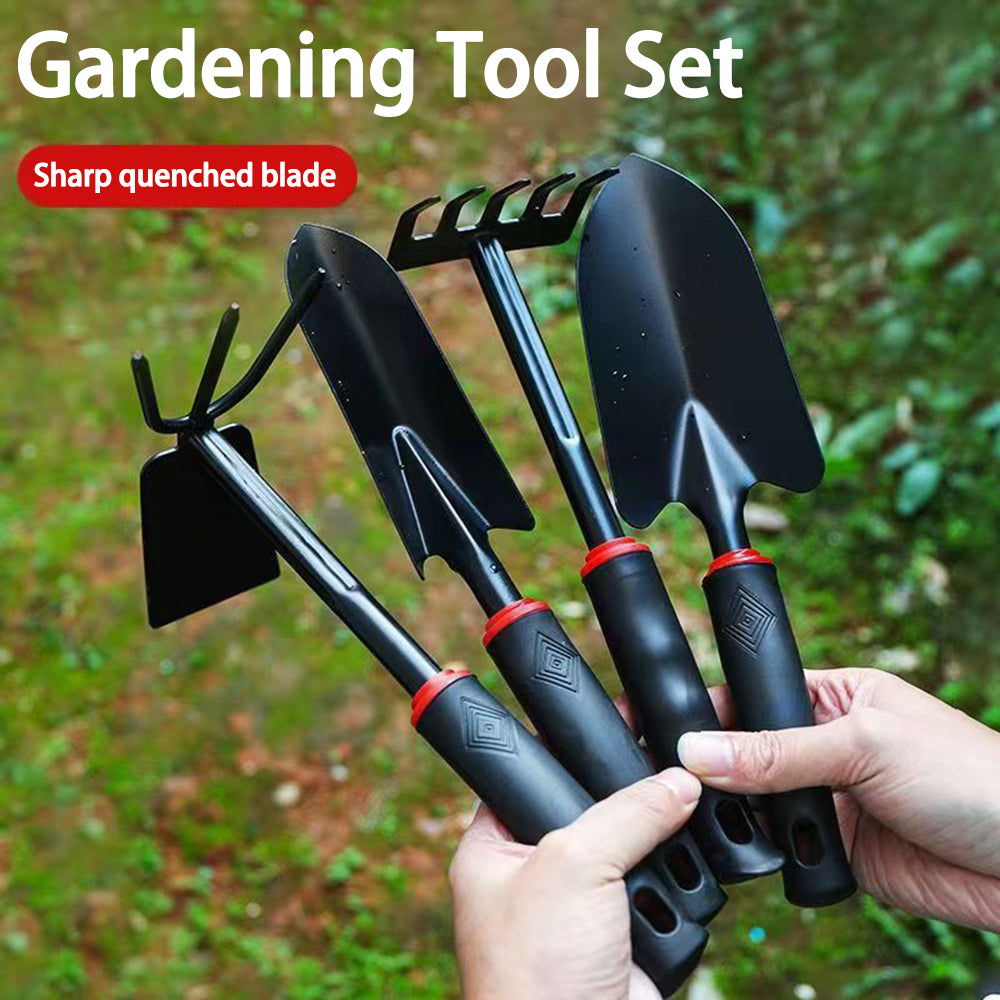 Black Alloy Steel Garden Shovel Set - 4 Tools for Soil & Seed