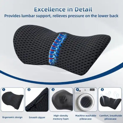 Breathable Memory Foam Lumbar Pillow – Ergonomic Back Support Cushion for Home, Office & Bed