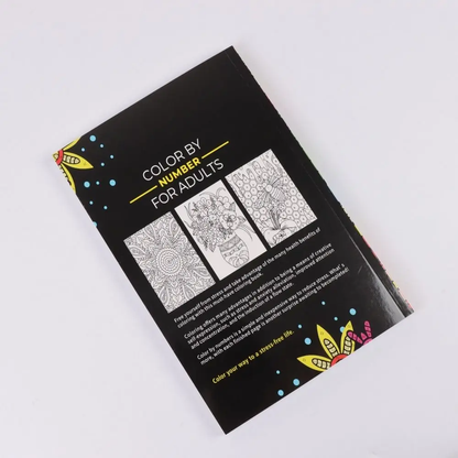Detailed view of the back cover of the color by number book showing product features.