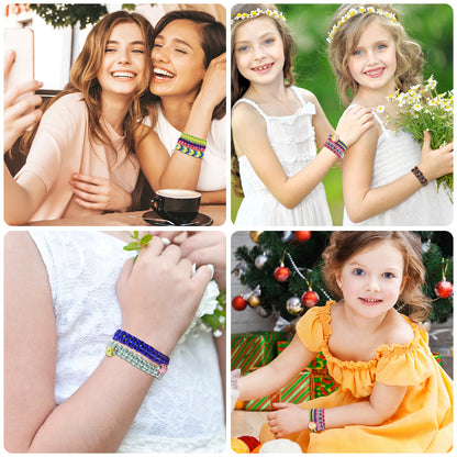showcase of different colorful braided friendship bracelet styles made using the artisan accessory set