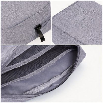 close-up detail of the durable waterproof fabric and sturdy zipper of the electronic bag organizer