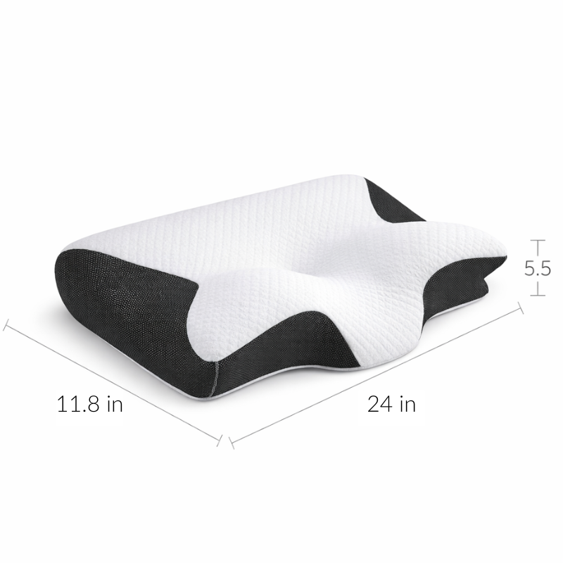 size chart showing the length and width of the ergonomic neck pillow
