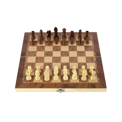 3-in-1 Wooden Game Set – Chess, Checkers & Backgammon