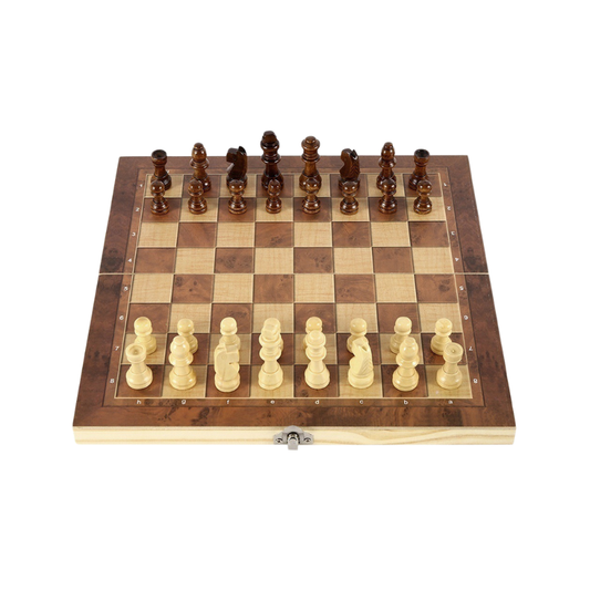 3-in-1 Wooden Game Set – Chess, Checkers & Backgammon