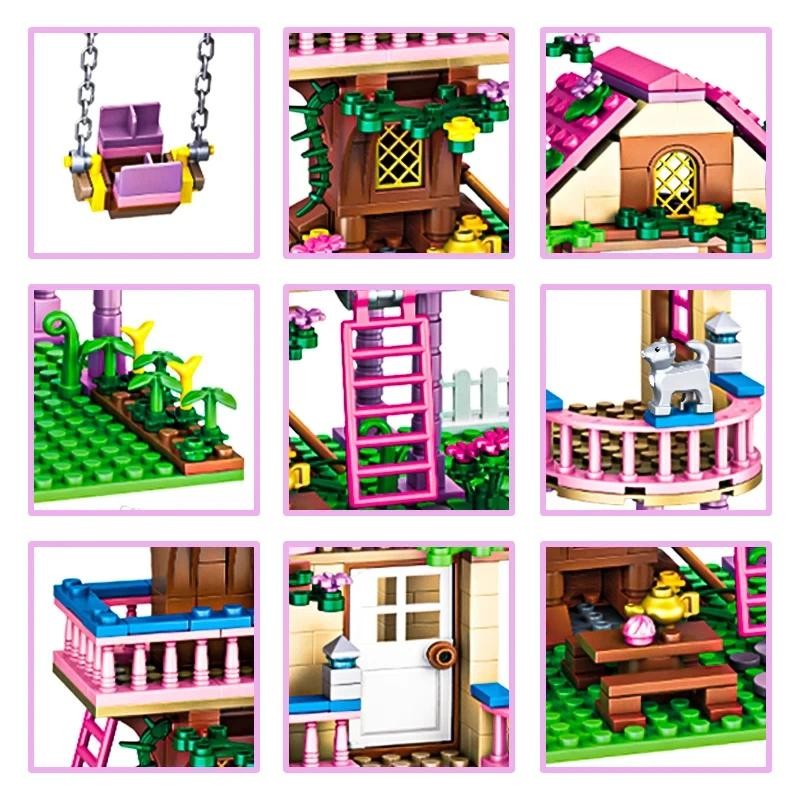Grid view showing detailed features like the swing, stairs, and balcony of the tree house building blocks.