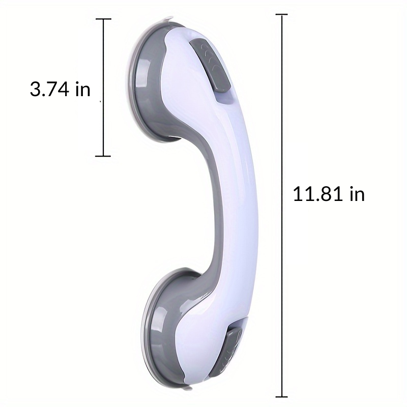 size chart showing the length and suction cup diameter of the safety handle