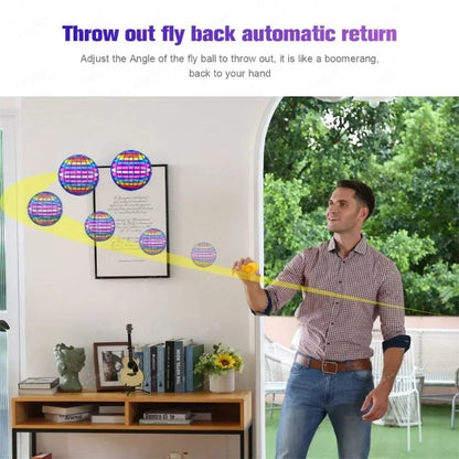 man demonstrating the boomerang effect of the flying ball with automatic return technology