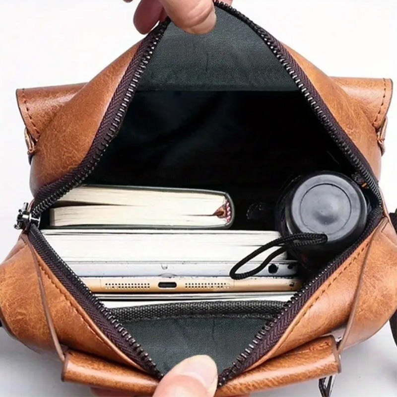 Top opening view of the lightweight crossbody travel bag for seniors.