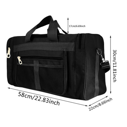 size chart showing 58cm length for the lightweight carry-on travel duffel bag for senior travelers