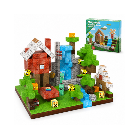 100-Piece Pixel-Art Magnetic Cubes – Forest Building Set for Grandkids