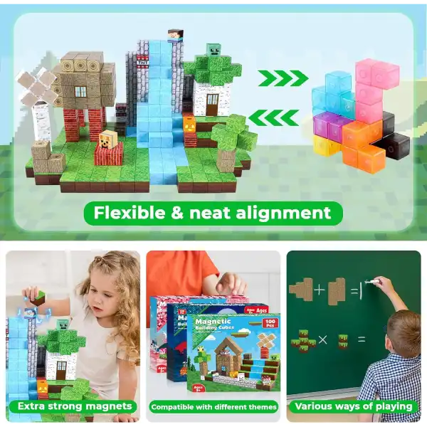 demonstration of the strong magnetic cubes showing flexible alignment and neat building for kids and seniors