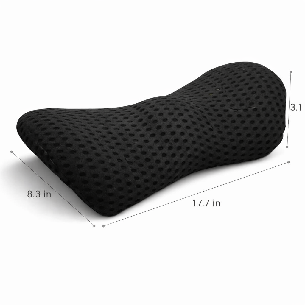 size chart showing the length and width of the memory foam lumbar pillow