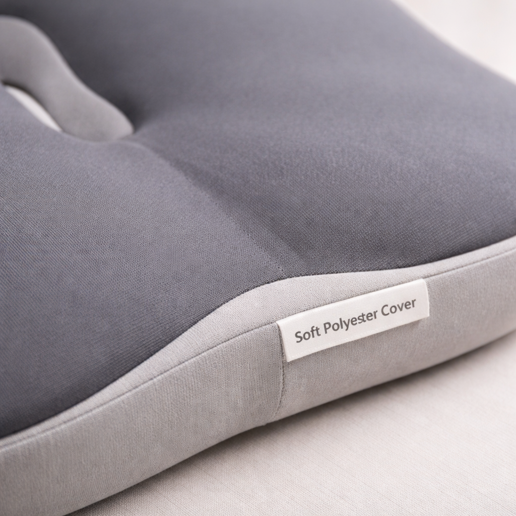 close-up of the soft breathable polyester cover and premium stitching of the ergonomic seat cushion