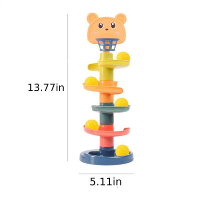 size chart showing the 13.77-inch height of the 5-layer Montessori rolling ball tower