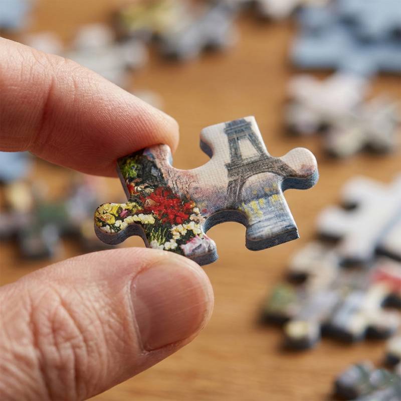 Close-up of a high-quality, durable puzzle piece from the 1000-piece Paris set.