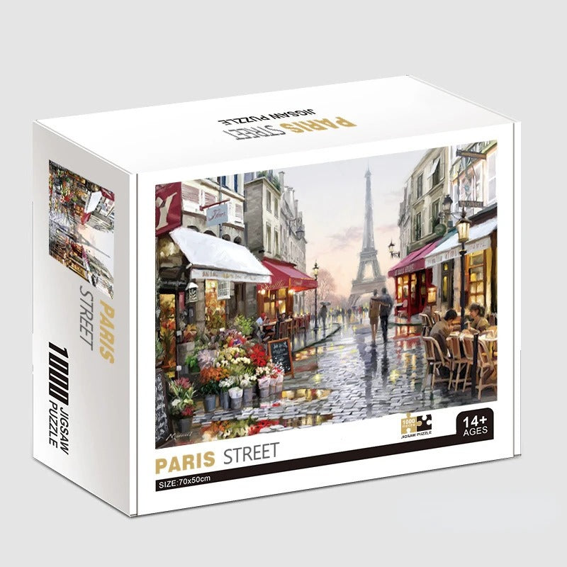 3D view of the premium box for the 1000-piece Paris street scene jigsaw puzzle.