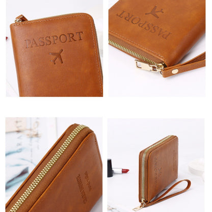 various angles of the RFID passport wallet showing the zipper, stitching, and slim profile