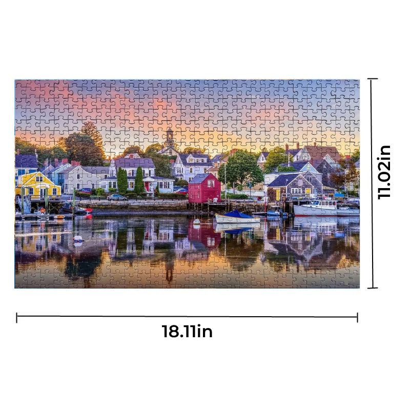 Diagram showing the finished 500-piece jigsaw puzzle dimensions 