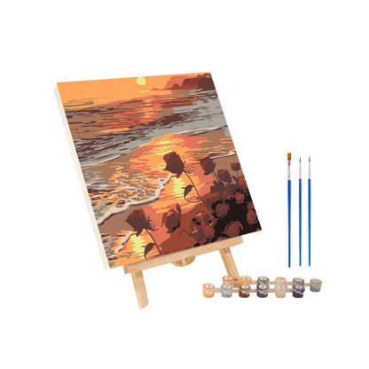 Sunset Paint-by-Numbers – High-Contrast Art Kit, Includes Wooden Frame