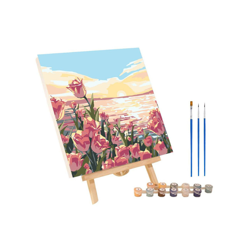 Sunset Paint-by-Numbers – High-Contrast Art Kit, Includes Wooden Frame