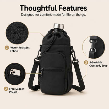 Thermal Water Bottle Bag – Insulated Carrier with Phone Pocket & Strap