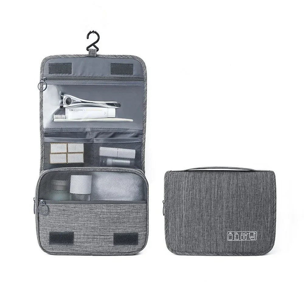 heather gray water-resistant toiletry bag designed for travelers and senior citizens