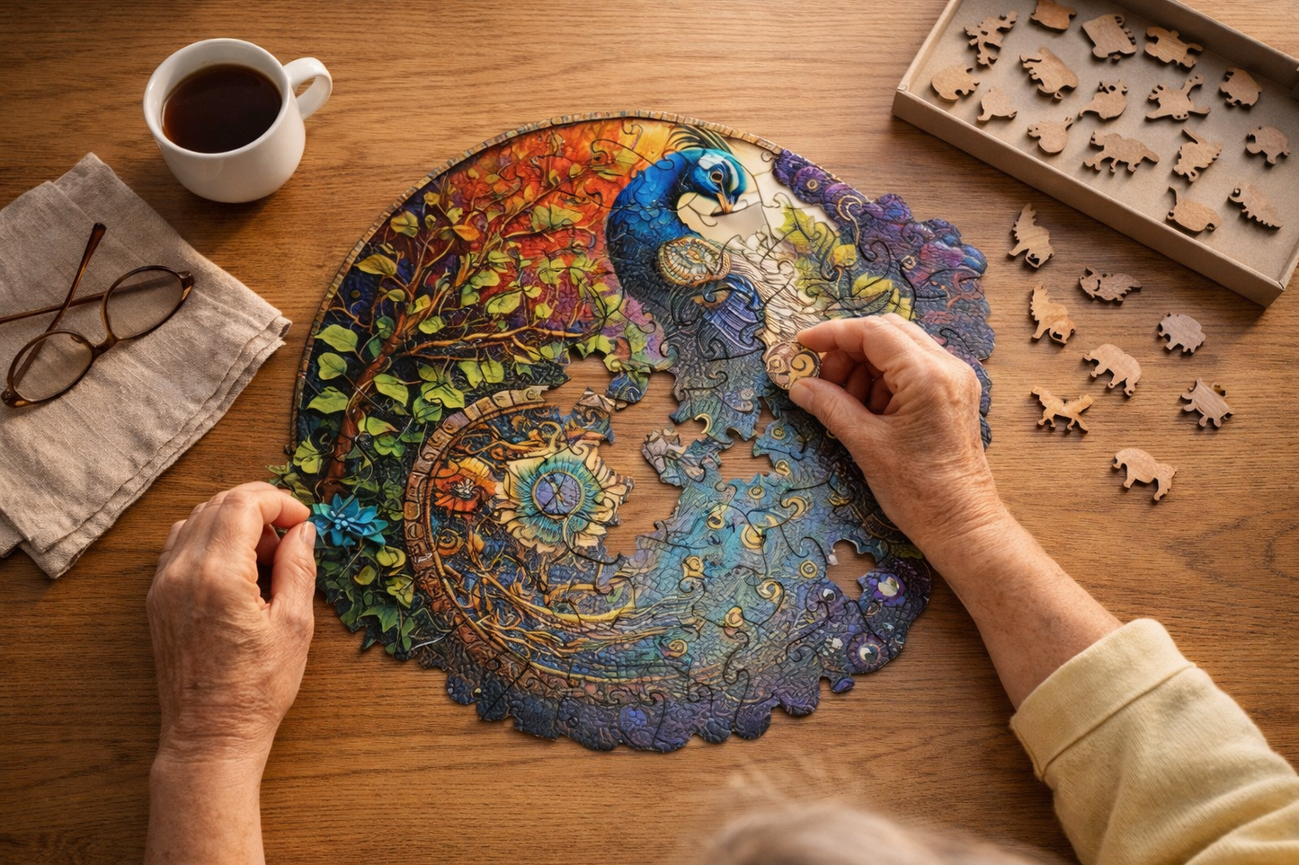 Wooden Peacock Puzzle – Relaxing Hobby with Easy-to-Grip Pieces